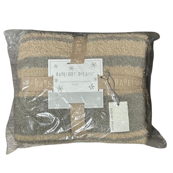 Barefoot Dreams CozyChic Variegated Stripe Throw Blanket, Tan/Warm Grey, 45”x60” - Picture 2 of 2